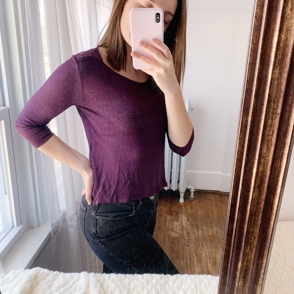 Forever 21 S Purple Lace 3/4 Sleeve Crop Top - Picture 3 of 5